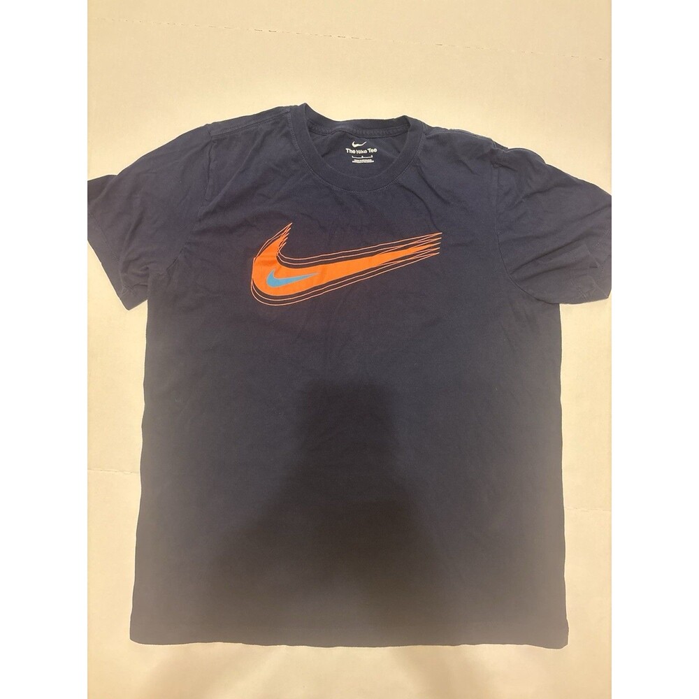 Nike The Nike Tee Men's L Short Sleeve Crew Neck Navy Orange Graphic Logo Tee